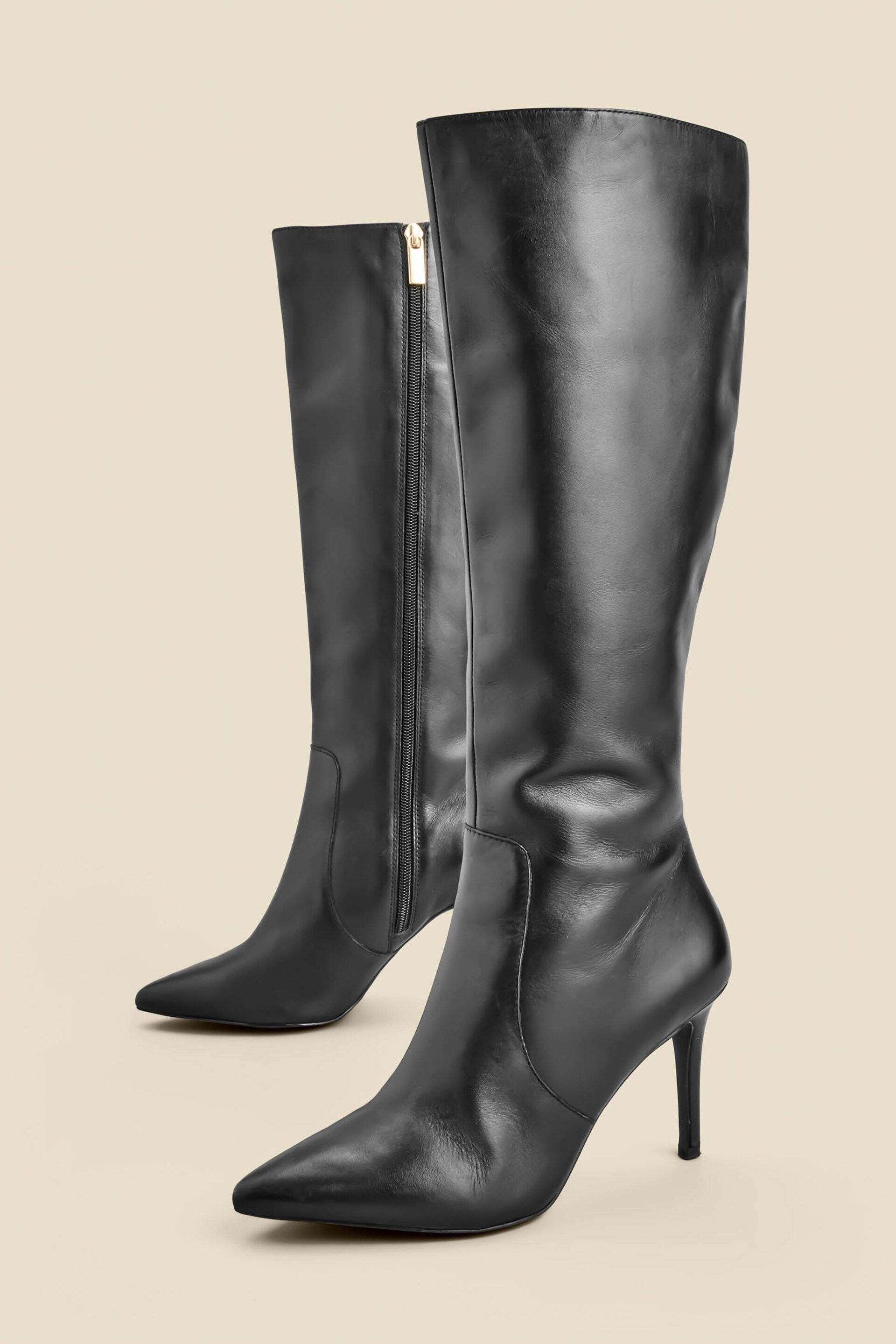 Sosandar Black Leather Stiletto Heel Knee High Boots - Image 5 of 5