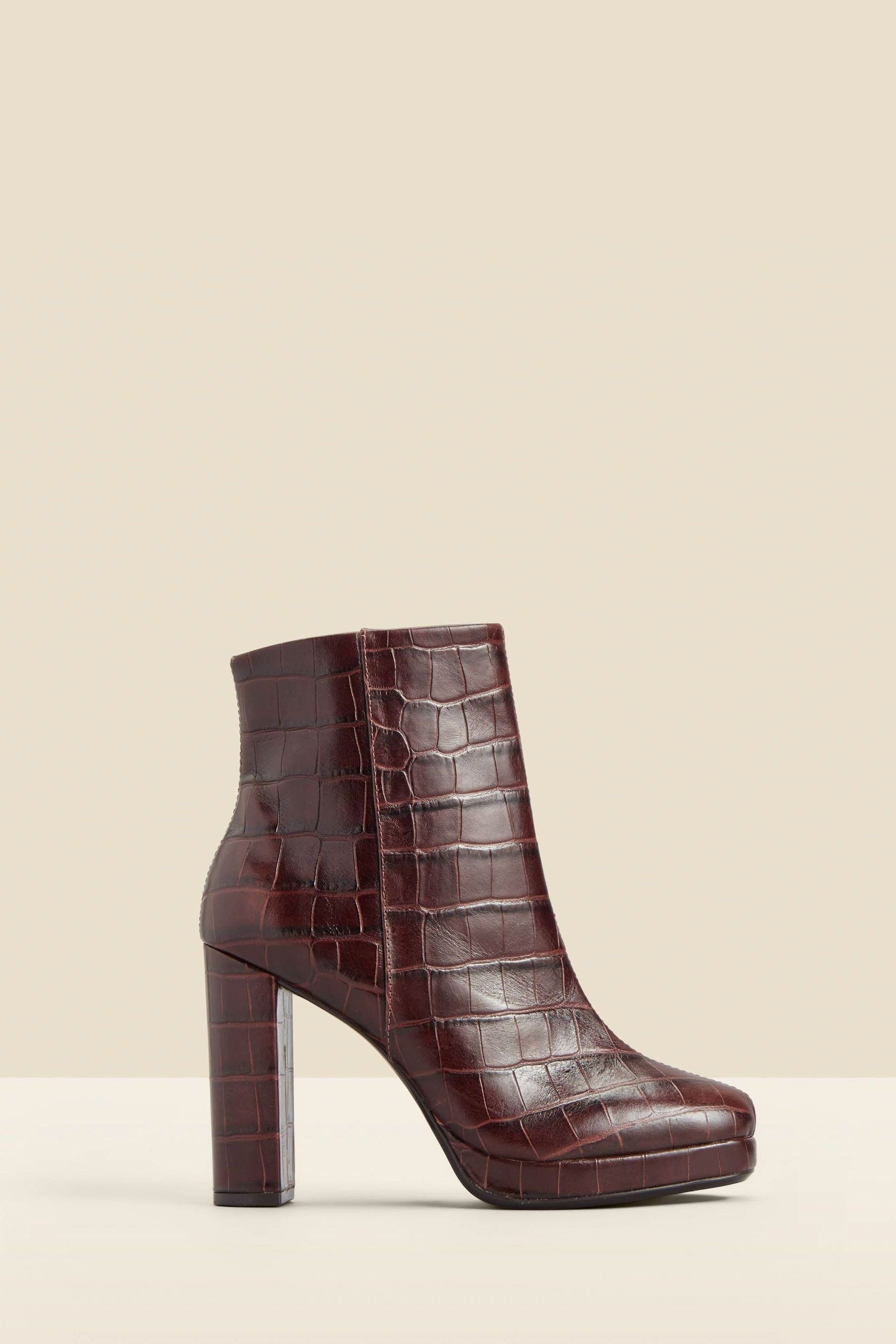Buy Sosandar Brown Croc Effect Leather Block Heel Platform Ankle Boots from the Next UK online shop