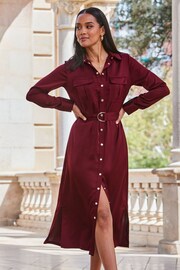 Sosandar Red Satin Utility Shirt Dress - Image 1 of 3