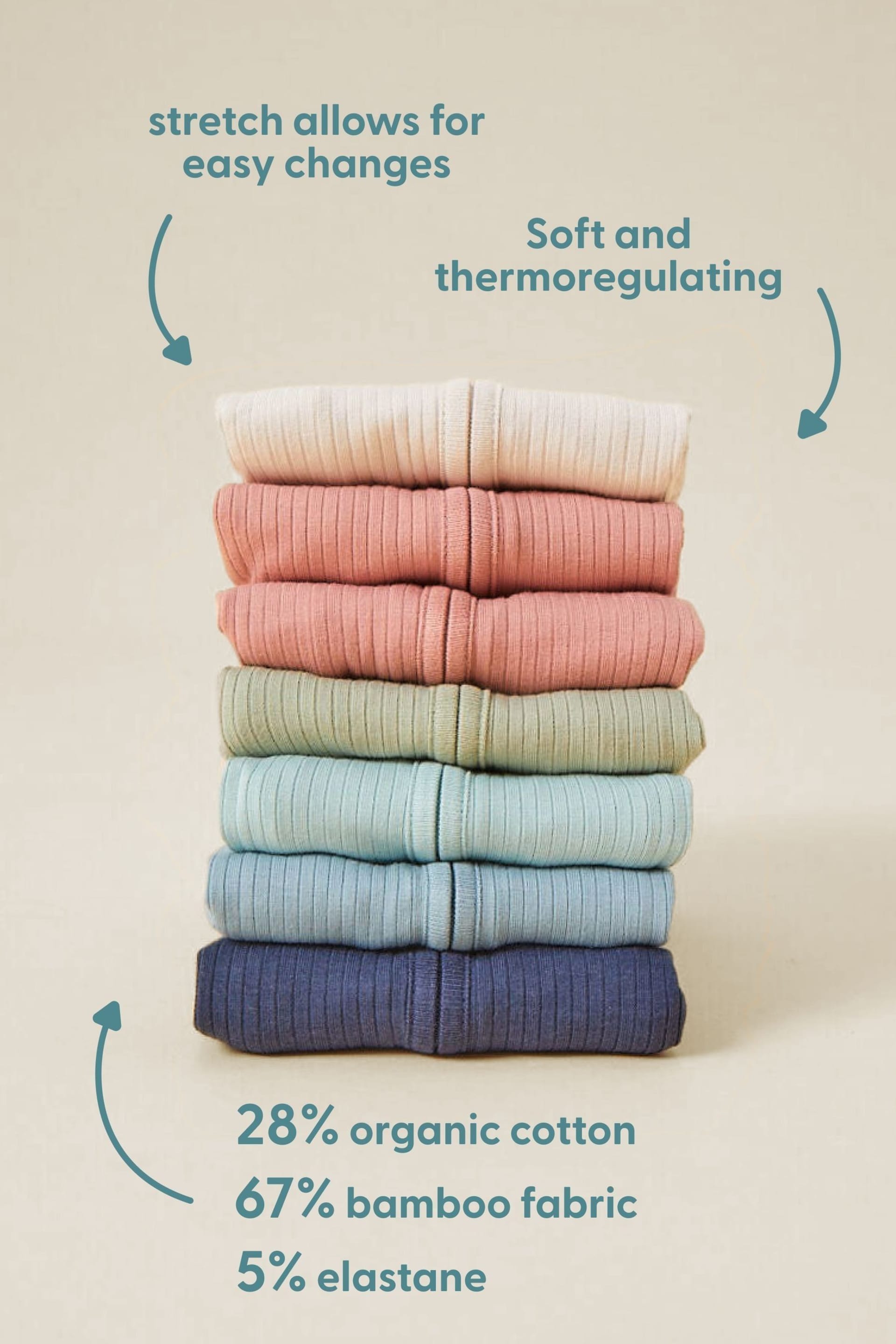 MORI Organic Cotton & Bamboo Ribbed Zip Up Sleepsuit - Image 5 of 5
