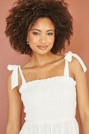 Mela White Broderie Anglaise Ruched Midi Sundress With Tie Sleeves - Image 3 of 5