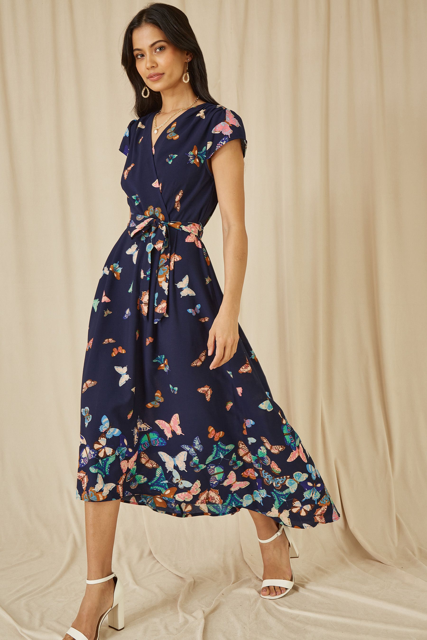 Navy blue dip hem dress cheap
