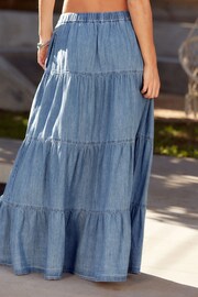 Blue Tiered Lightweight Denim Maxi Skirt - Image 3 of 6