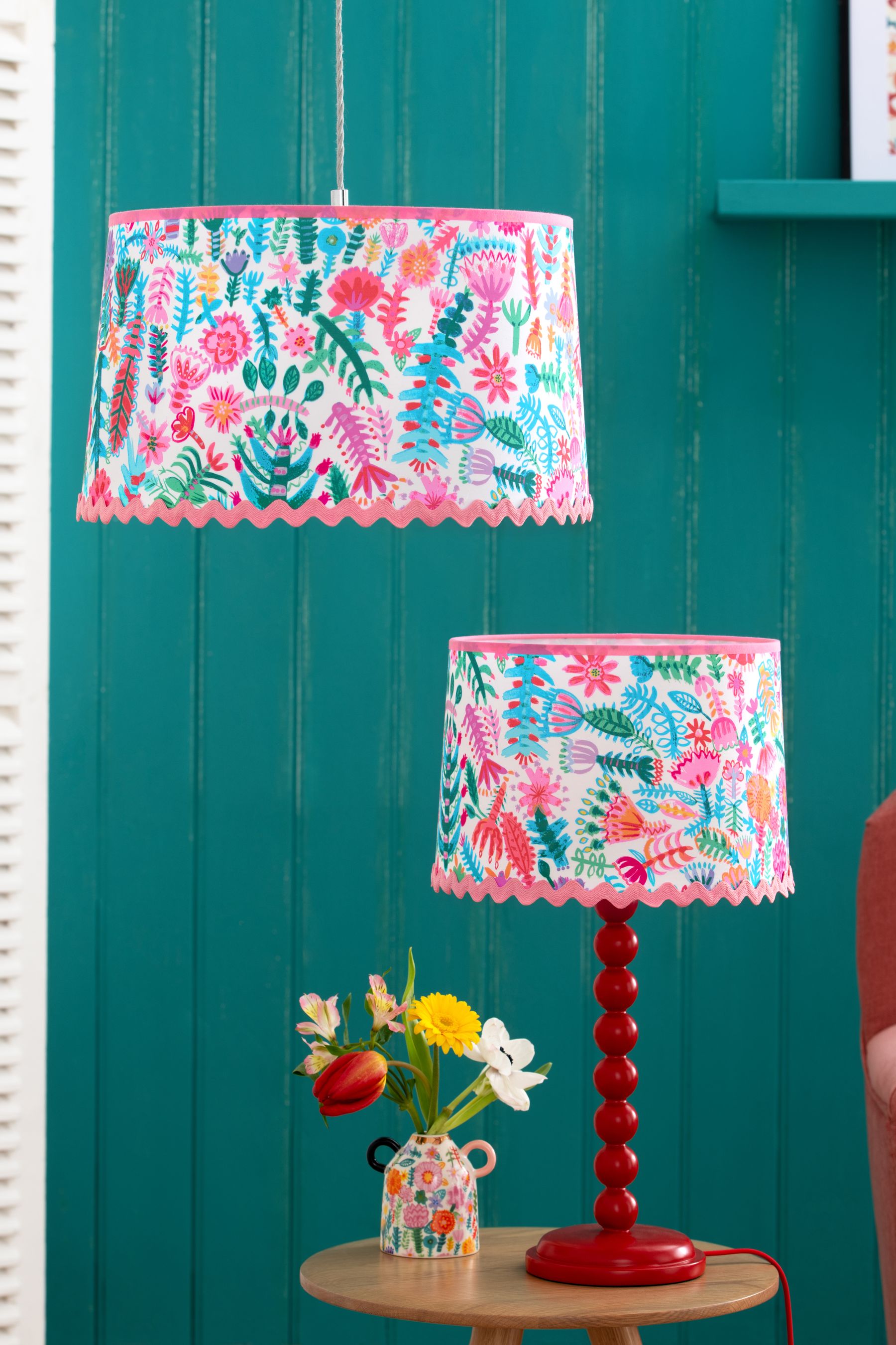 Buy Lucy Tiffney Pink Floral RicRac Easyfit Lamp Shade from the AspennigeriaShops online shop