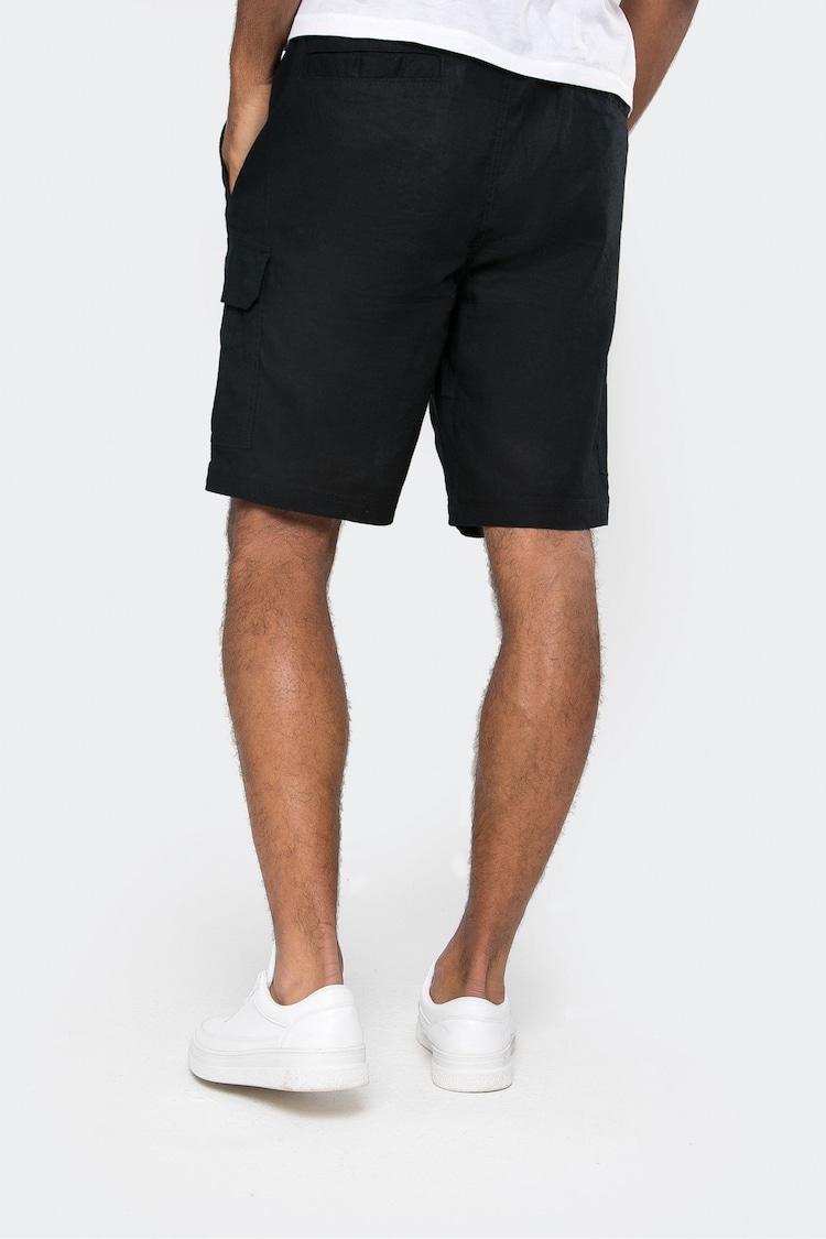 Threadbare Black Swansea Pull On Linen Blend Cargo Shorts - Image 2 of 4