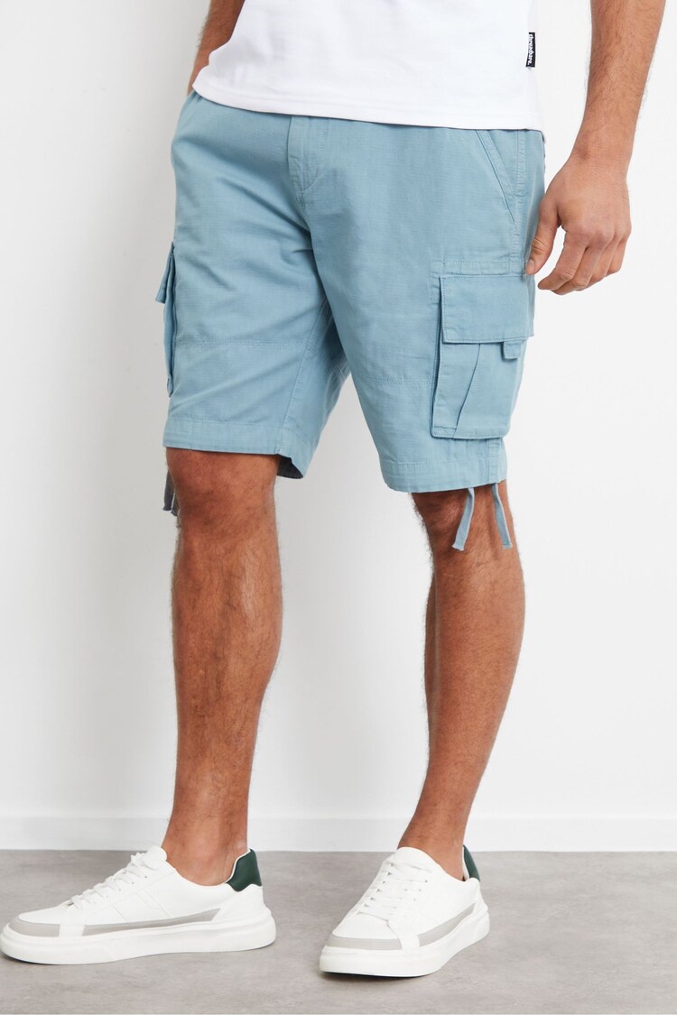 Threadbare Blue Cotton Cargo Shorts - Image 1 of 4