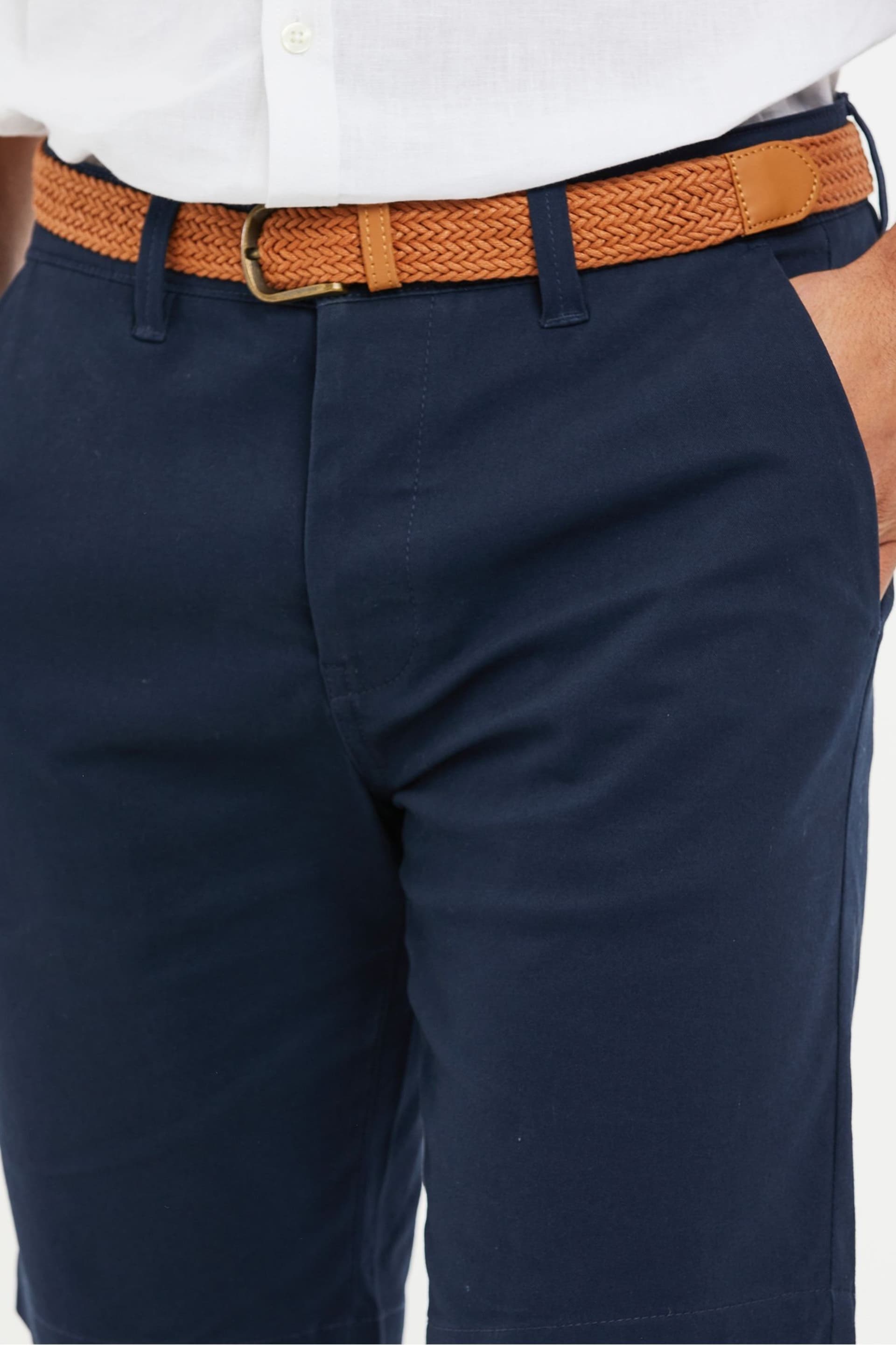 Threadbare Navy Cotton Stretch Turn-Up Chino Shorts with Woven Belt - Image 4 of 4