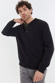 Threadbare Black Fleece Zip Through Varsity Bomber Jacket - Image 1 of 4