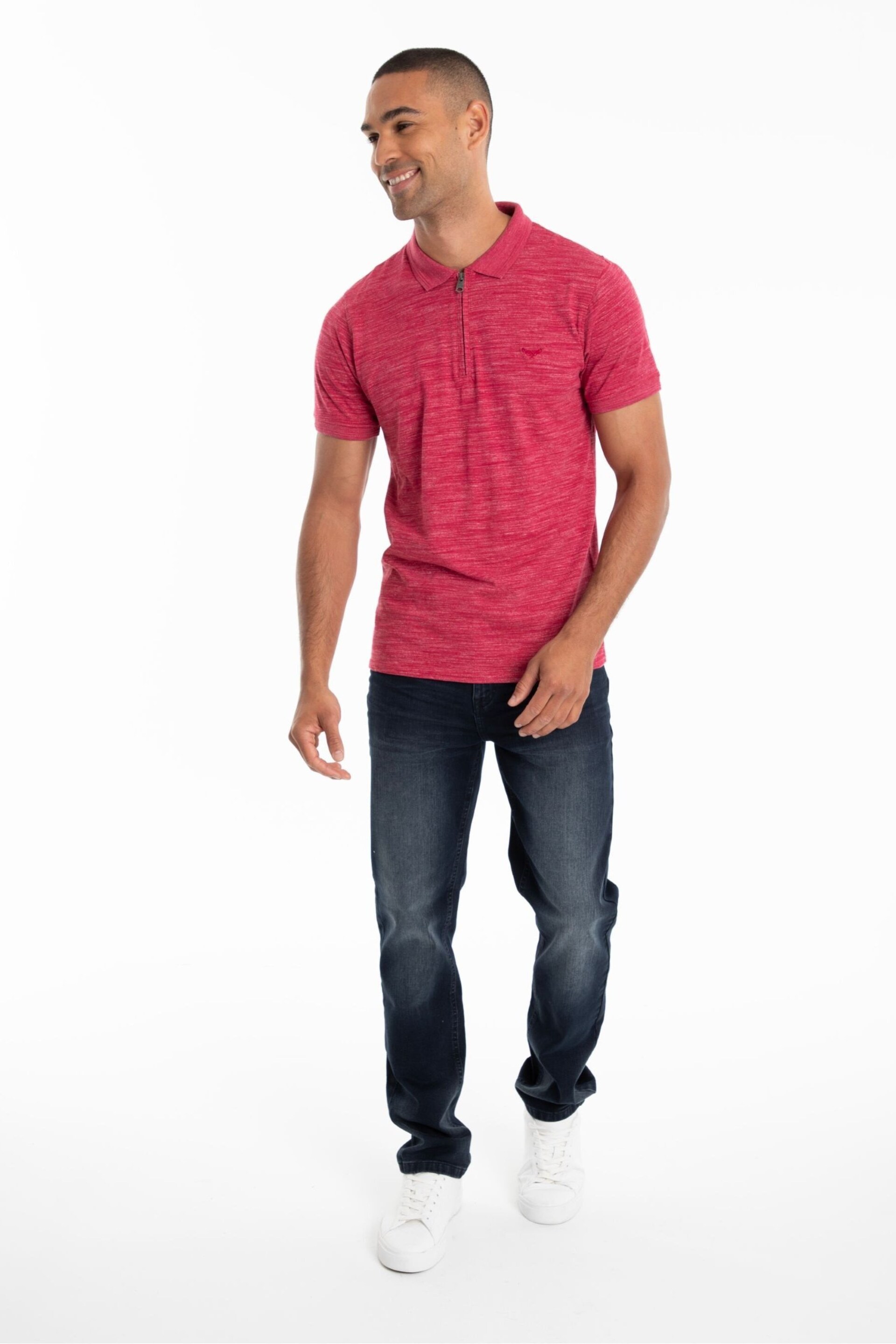 Threadbare Red Waffle Knit Zip Collar Polo Shirt - Image 1 of 4