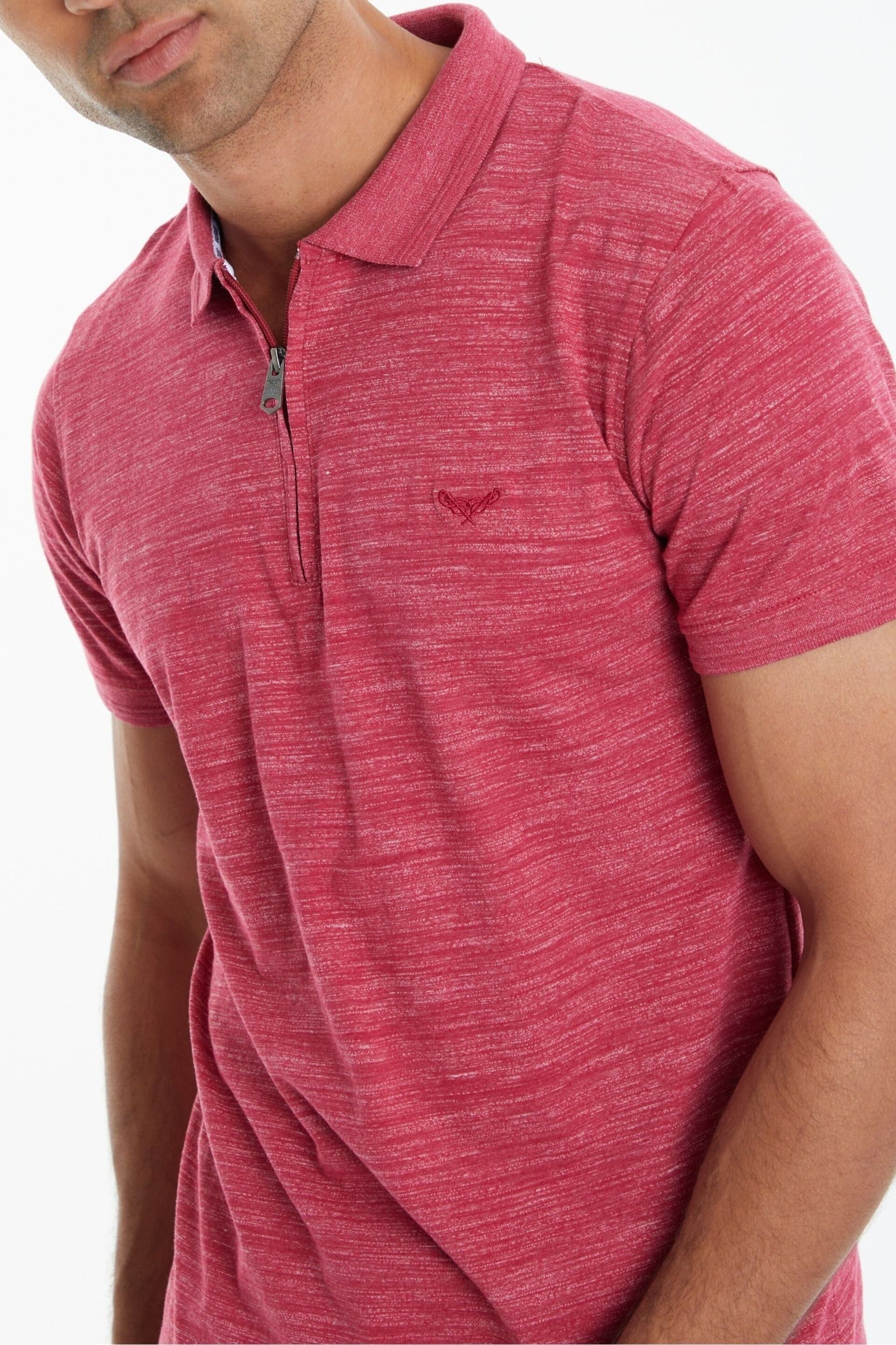 Threadbare Red Waffle Knit Zip Collar Polo Shirt - Image 4 of 4