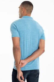 Threadbare Tranquil Blue Waffle Knit Zip Collar Polo Shirt - Image 2 of 4