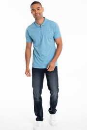 Threadbare Tranquil Blue Waffle Knit Zip Collar Polo Shirt - Image 3 of 4