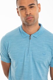 Threadbare Tranquil Blue Waffle Knit Zip Collar Polo Shirt - Image 4 of 4