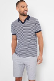 Threadbare Navy Open Collar Striped Pique Polo Shirt - Image 1 of 4