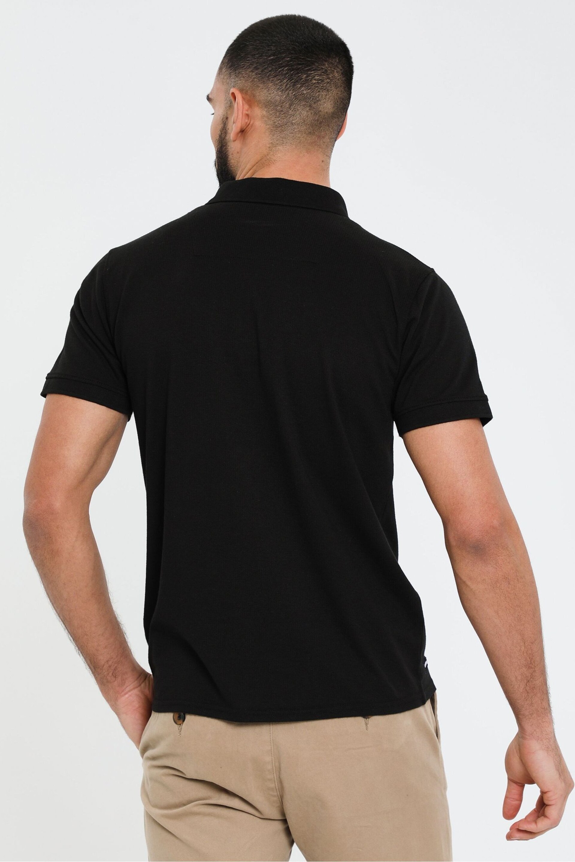 Threadbare Black Waffle Knit Zip Collar Polo Shirt - Image 2 of 4