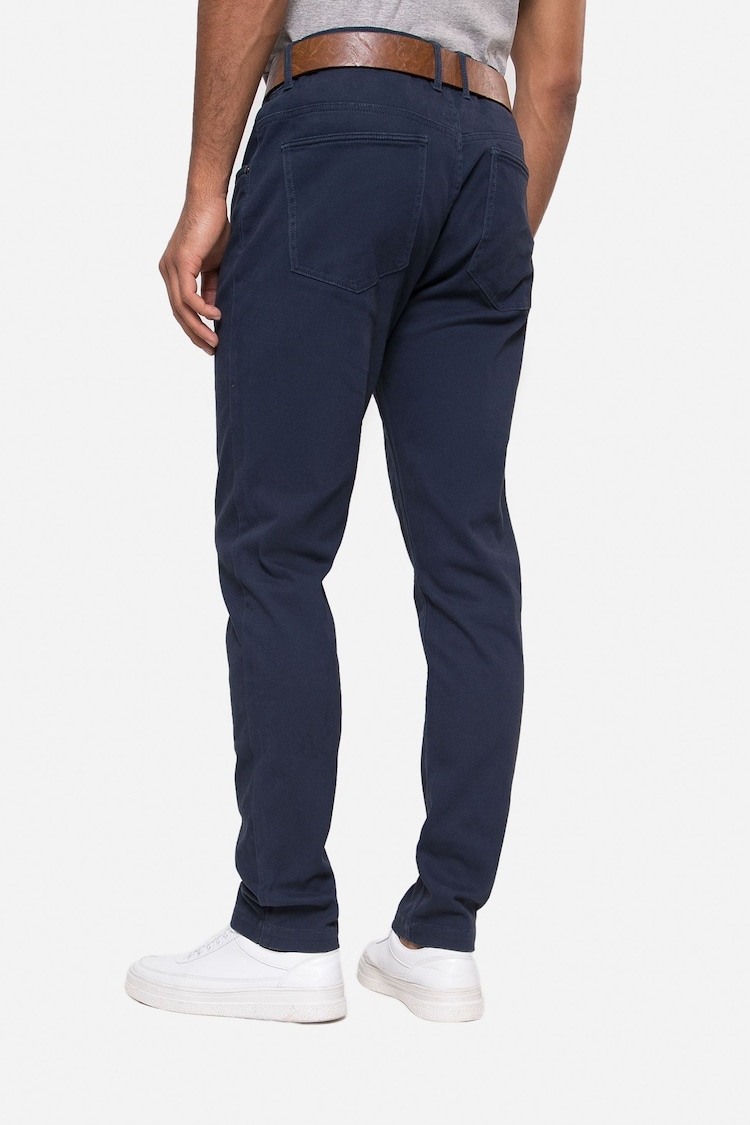 Threadbare Blue Belted Stretch Chino Trousers - Image 2 of 3