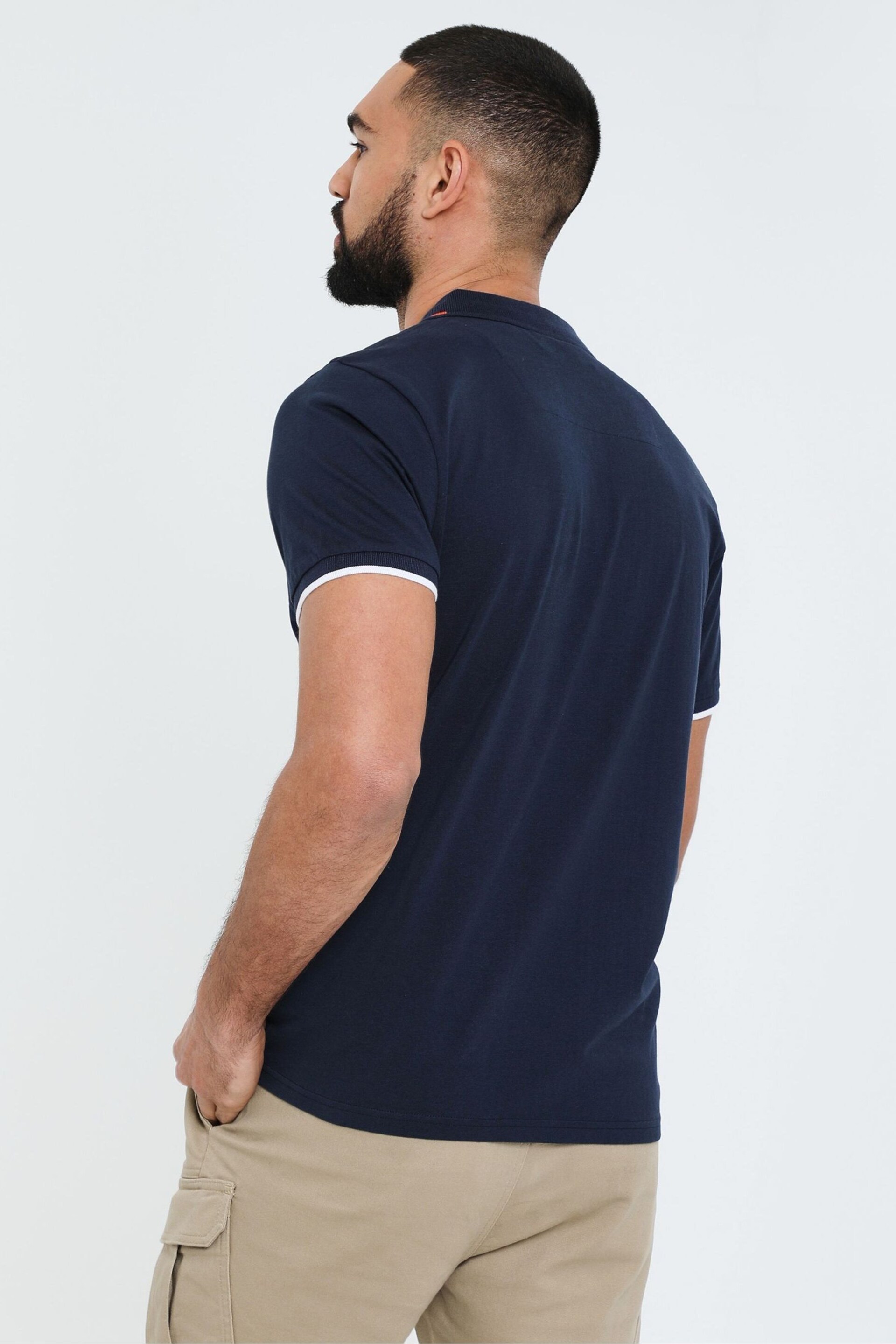 Threadbare Blue Cotton Jersey Zip Collar Polo Shirt - Image 2 of 4