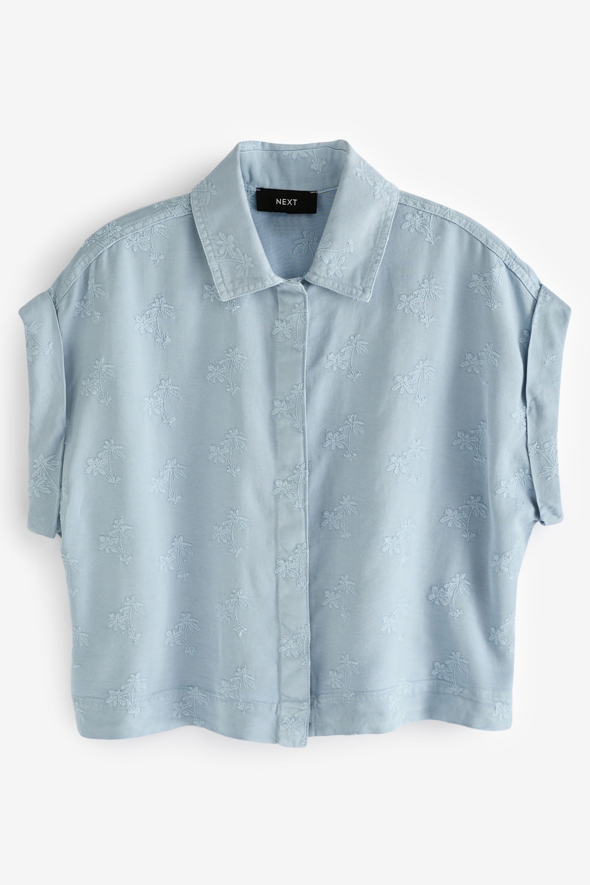 Blue Embroidered Cropped Boxy TENCEL™ Shirt - Image 6 of 6