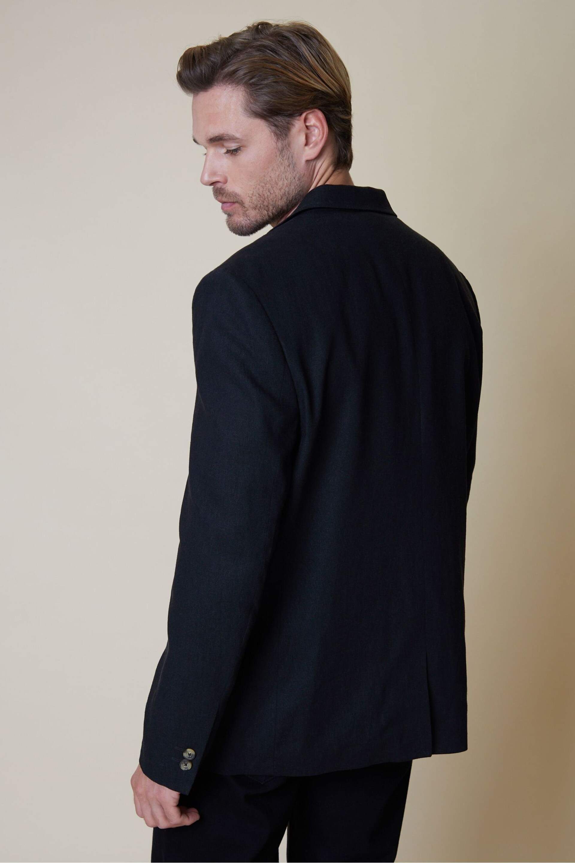 Threadbare Black Luxe Linen Blend Single Breasted Blazer - Image 2 of 4