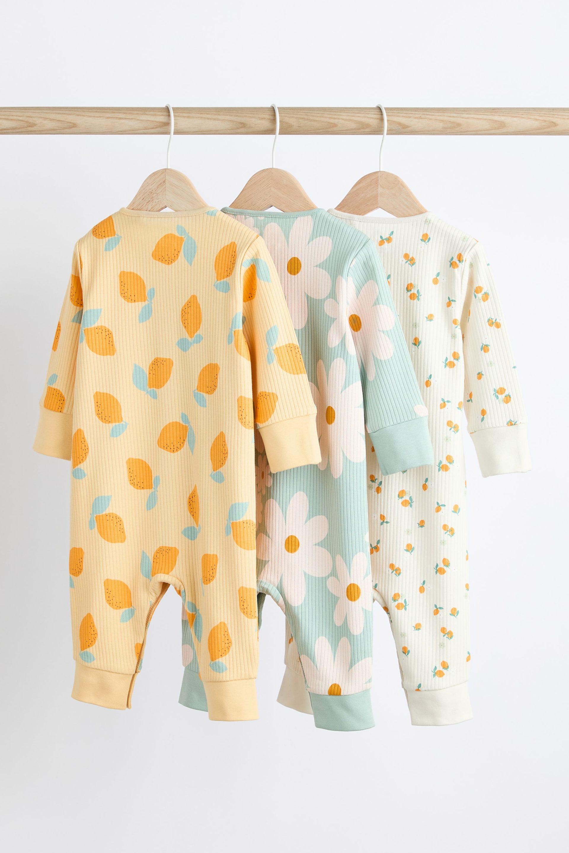 Yellow Baby Printed Footless Sleepsuits 3 Pack (0mths-3yrs) - Image 2 of 8