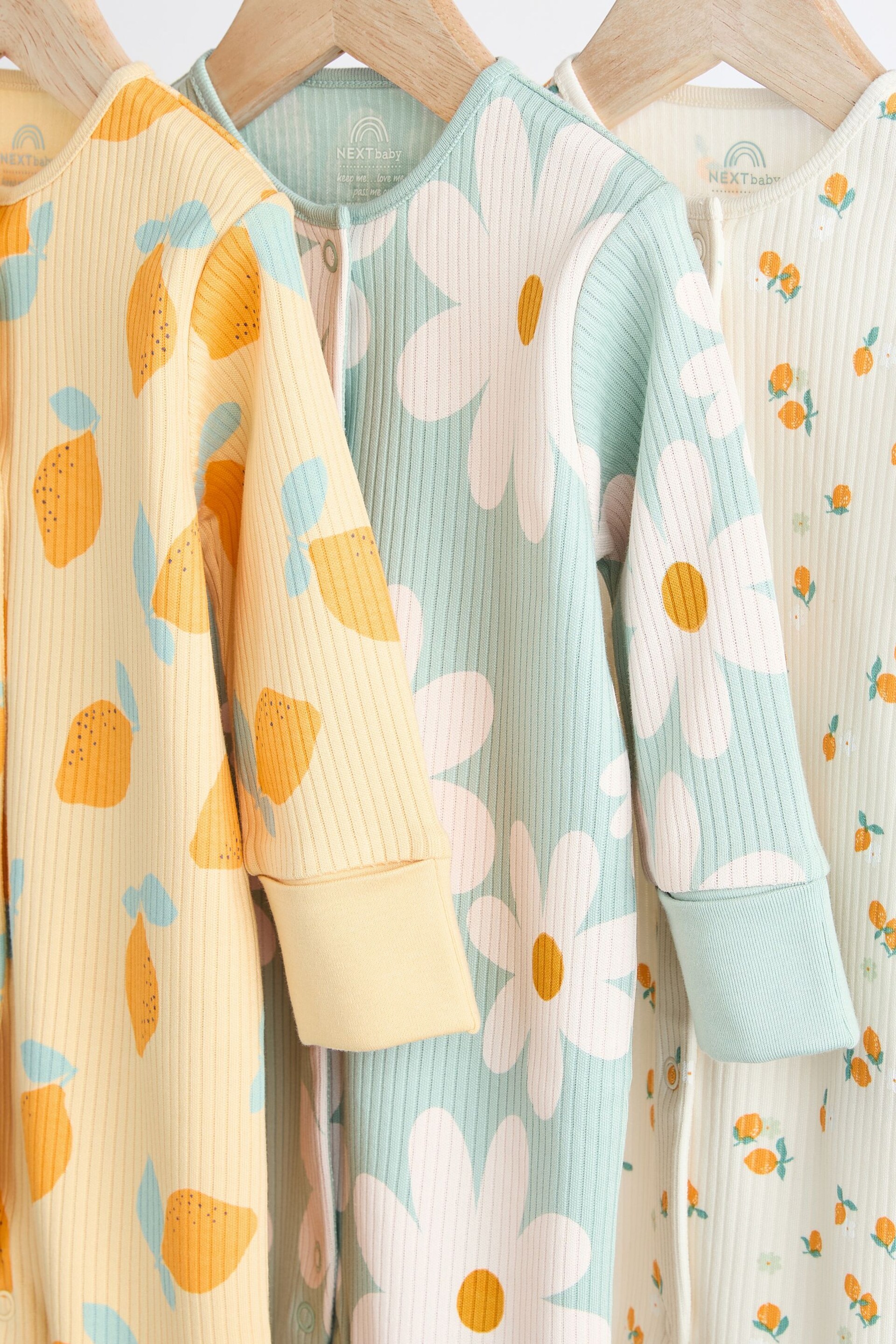 Yellow Baby Printed Footless Sleepsuits 3 Pack (0mths-3yrs) - Image 3 of 8