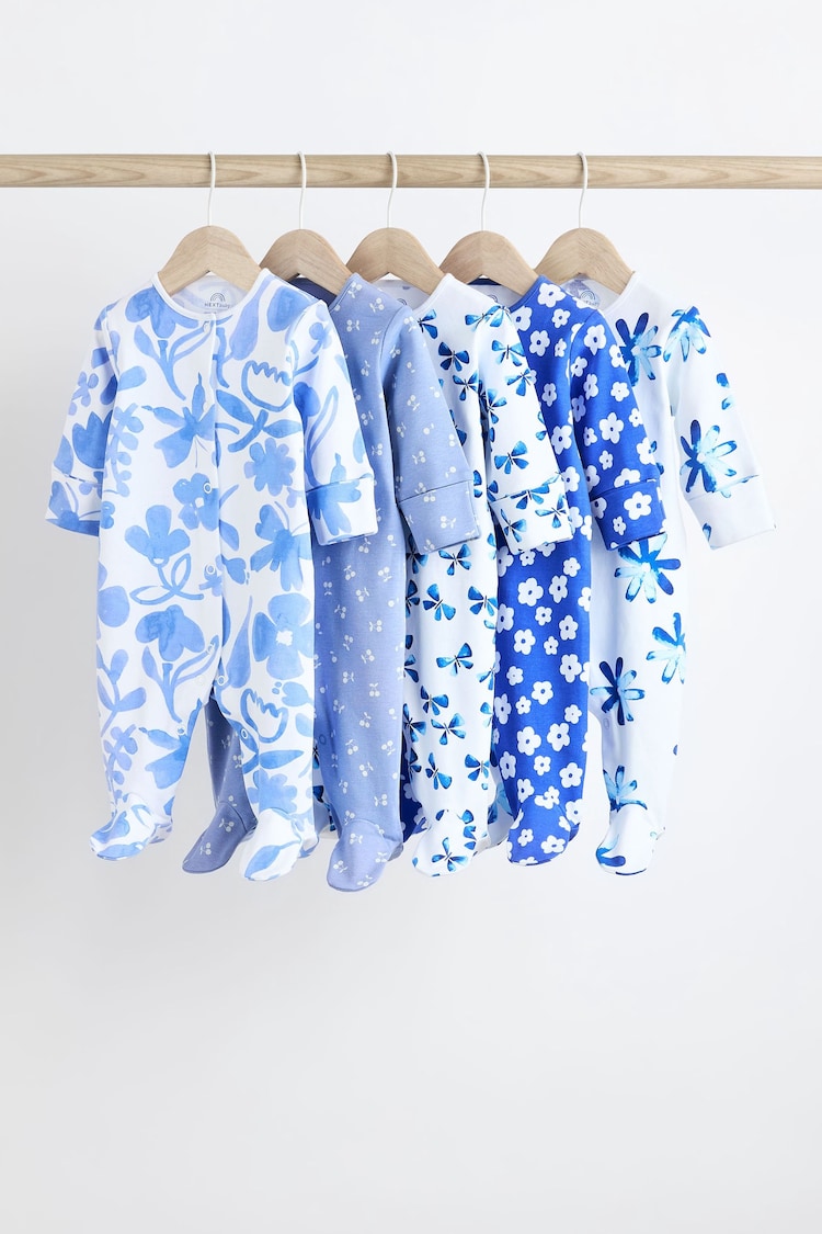 Blue Baby Footed 100% Cotton Sleepsuits 5 Pack (0-2yrs) - Image 1 of 14