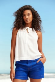 Bright Blue Double Button Denim Shorts - Image 1 of 5