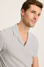 Joules Linen Blend White Striped Polo Shirt - Image 4 of 7