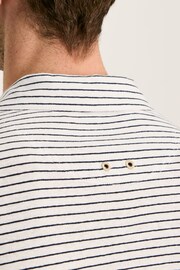 Joules Linen Blend White Striped Polo Shirt - Image 5 of 7
