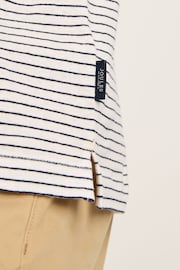 Joules Linen Blend White Striped Polo Shirt - Image 6 of 7