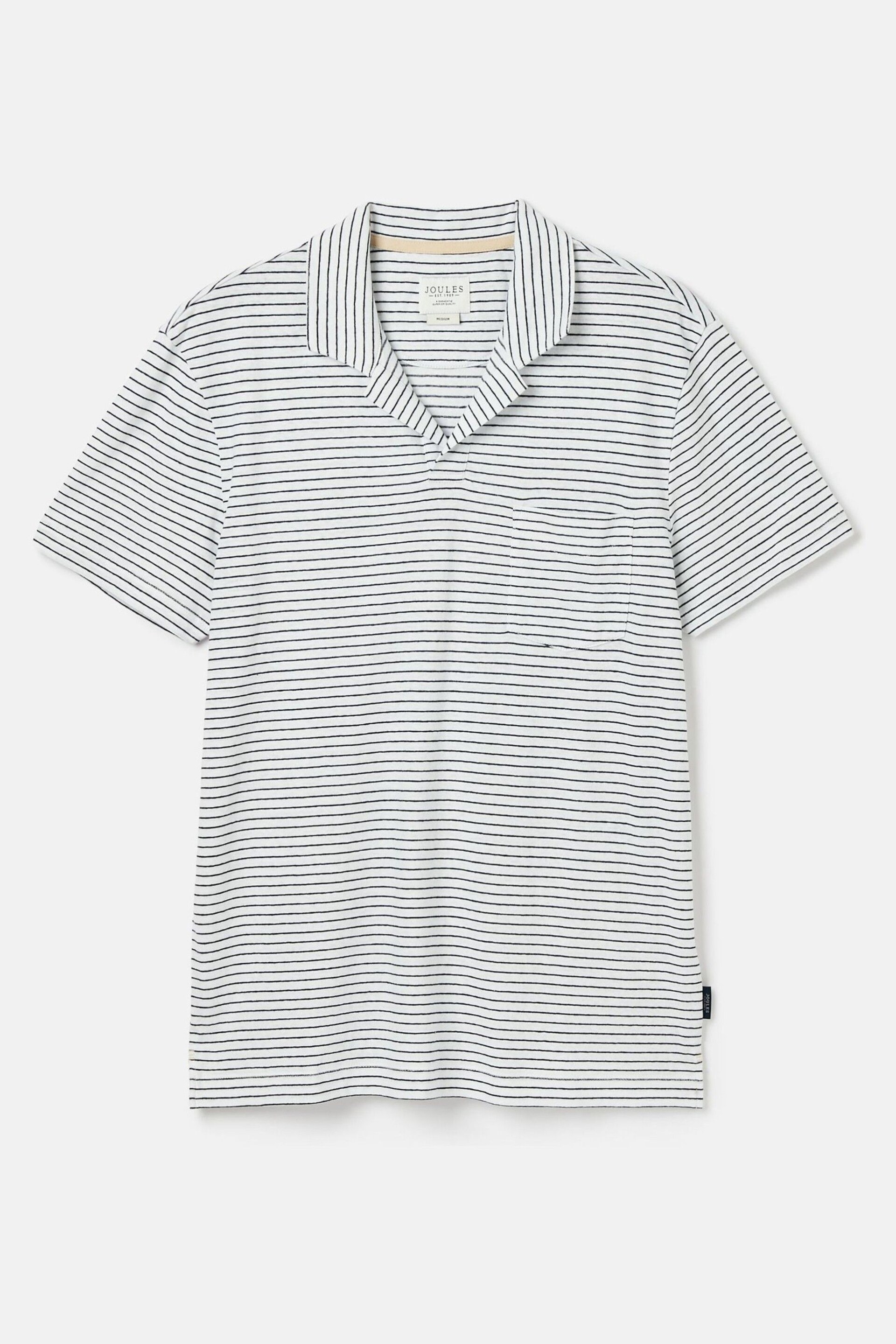 Joules Linen Blend White Striped Polo Shirt - Image 7 of 7