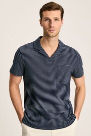 Joules Linen Blend Navy Blue Striped Polo Shirt - Image 3 of 9