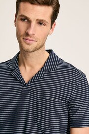 Joules Linen Blend Navy Blue Striped Polo Shirt - Image 4 of 9