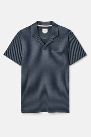 Joules Linen Blend Navy Blue Striped Polo Shirt - Image 7 of 9