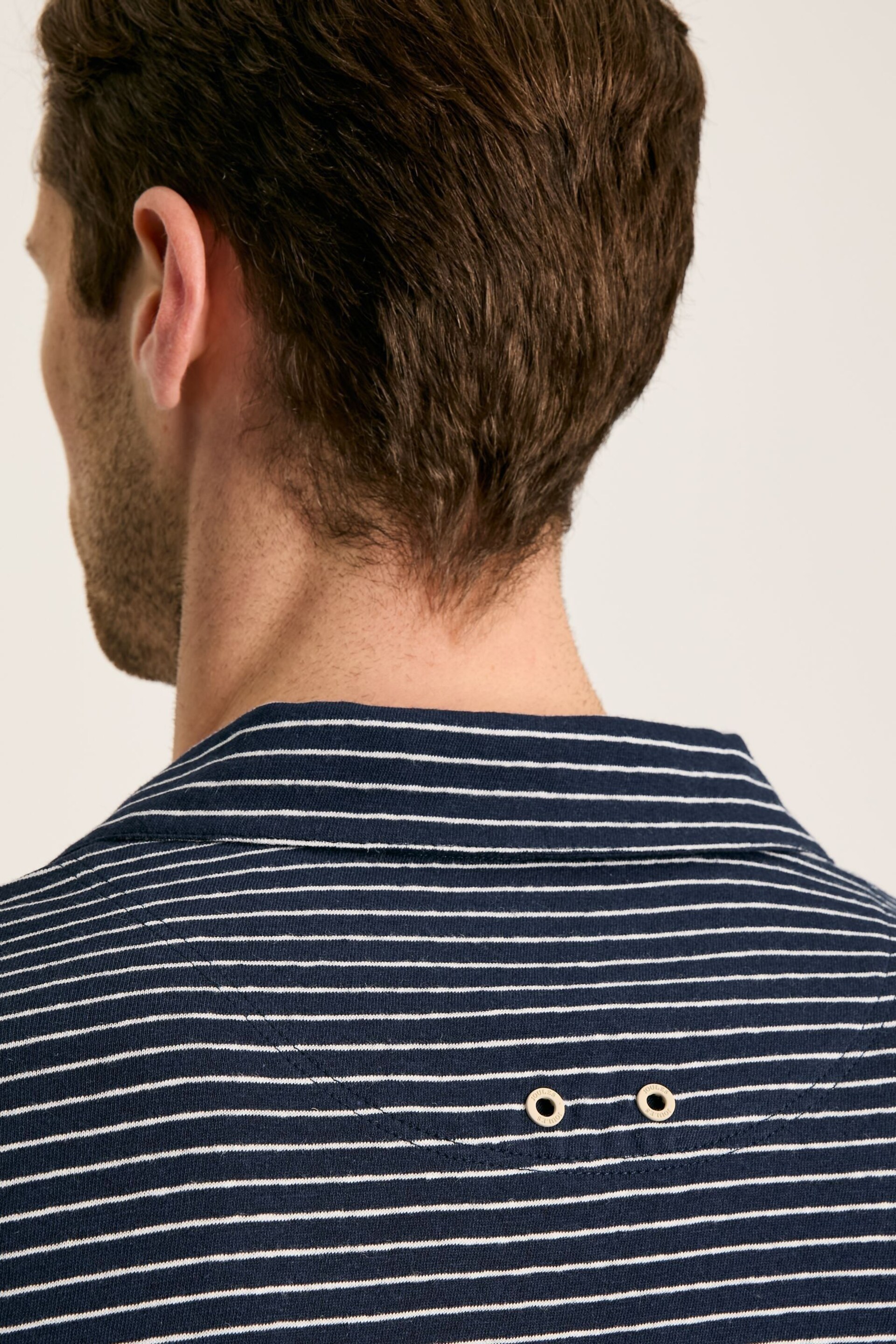 Joules Linen Blend Navy Blue Striped Polo Shirt - Image 7 of 9