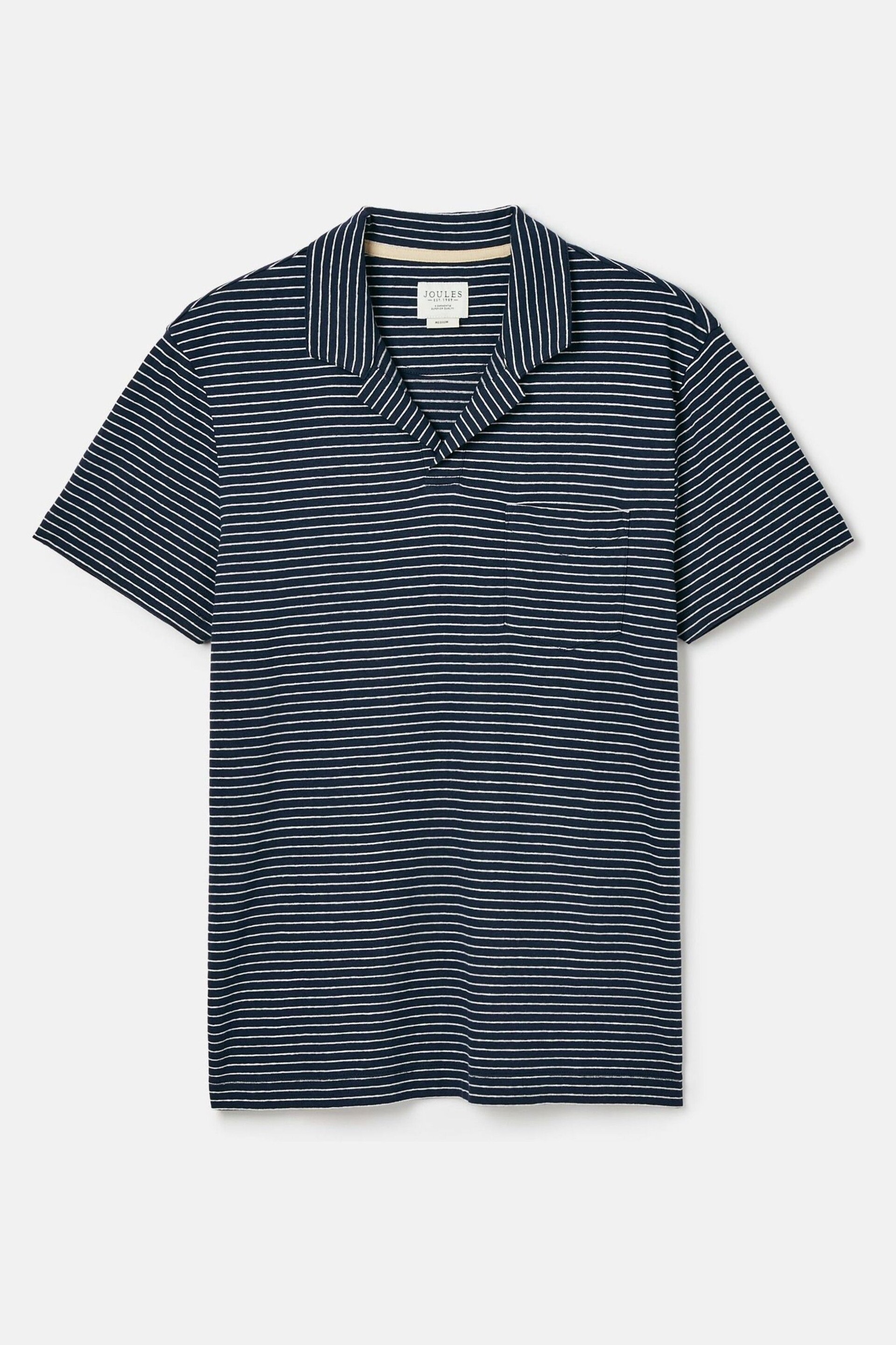 Joules Linen Blend Navy Blue Striped Polo Shirt - Image 9 of 9