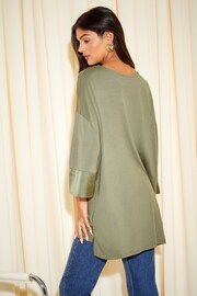 Friends Like These Khaki Green Petite Soft Jersey Long Sleeve Satin Trim Tunic Top - Image 4 of 4