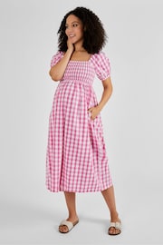 JoJo Maman Bébé Pink Gingham Shirred Maternity Midi Dress - Image 1 of 5