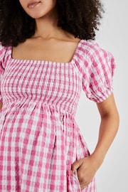 JoJo Maman Bébé Pink Gingham Shirred Maternity Midi Dress - Image 4 of 5