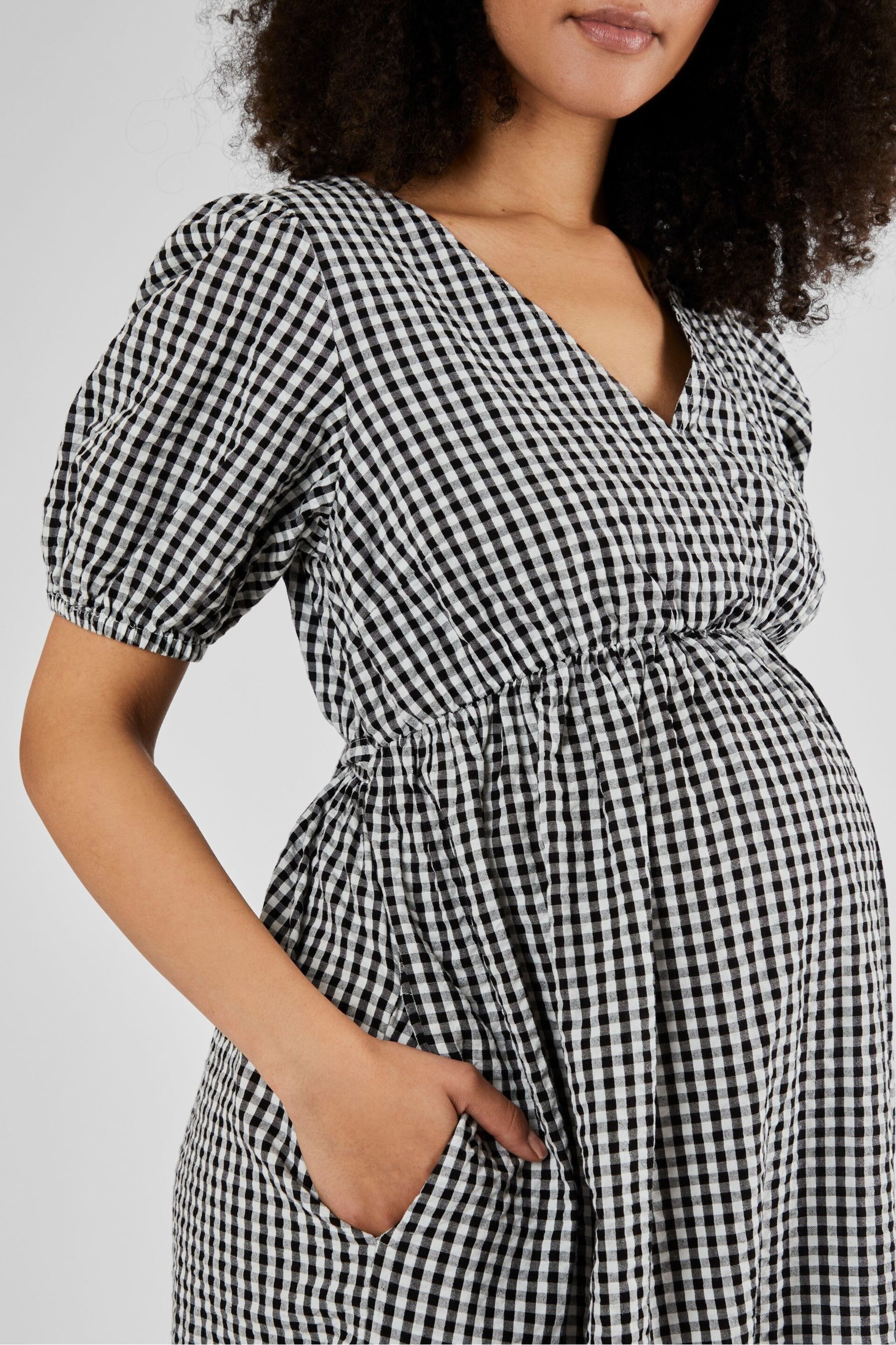 JoJo Maman Bébé Black Gingham Print Maternity Midi Dress - Image 4 of 5