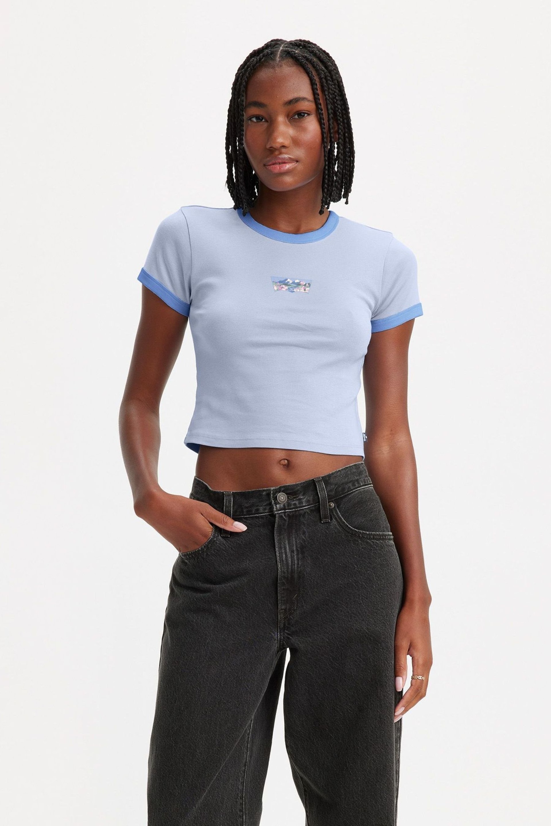 Levi's® Blue Mini Graphic Ringer Cropped T-Shirt - Image 2 of 4