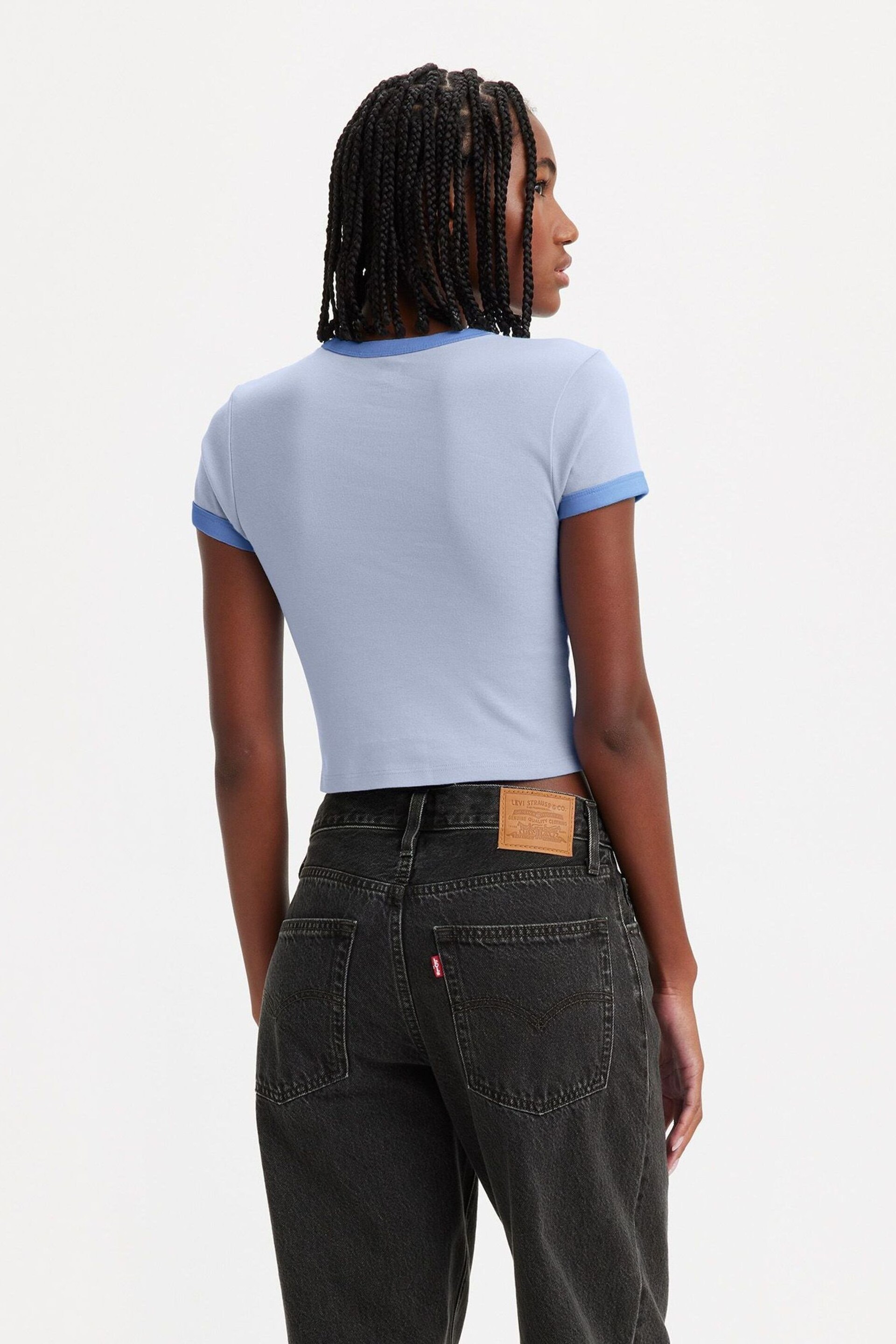 Levi's® Blue Mini Graphic Ringer Cropped T-Shirt - Image 3 of 4
