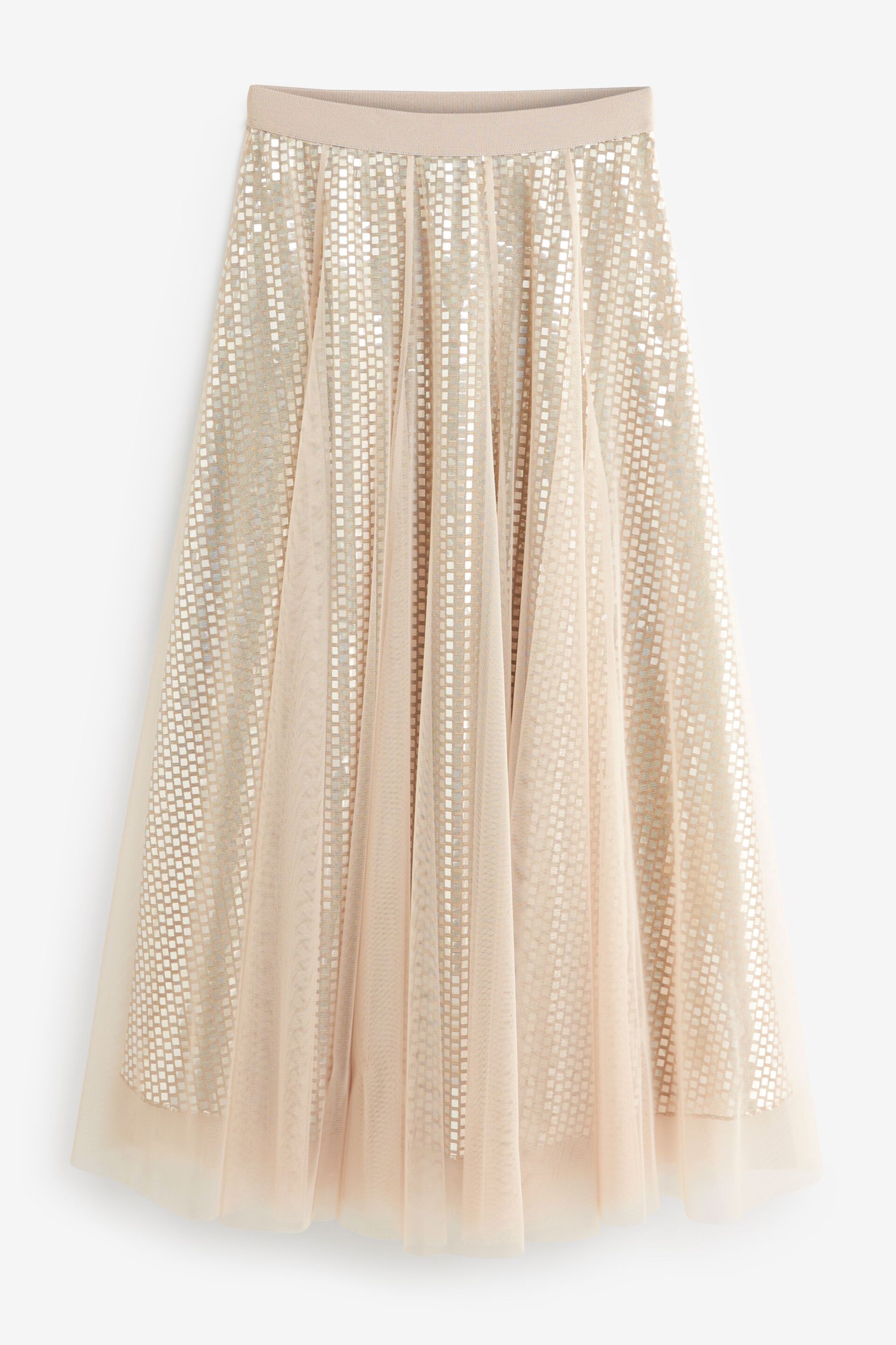 Neutral Sparkle Mesh Midi Skirt - Image 5 of 6