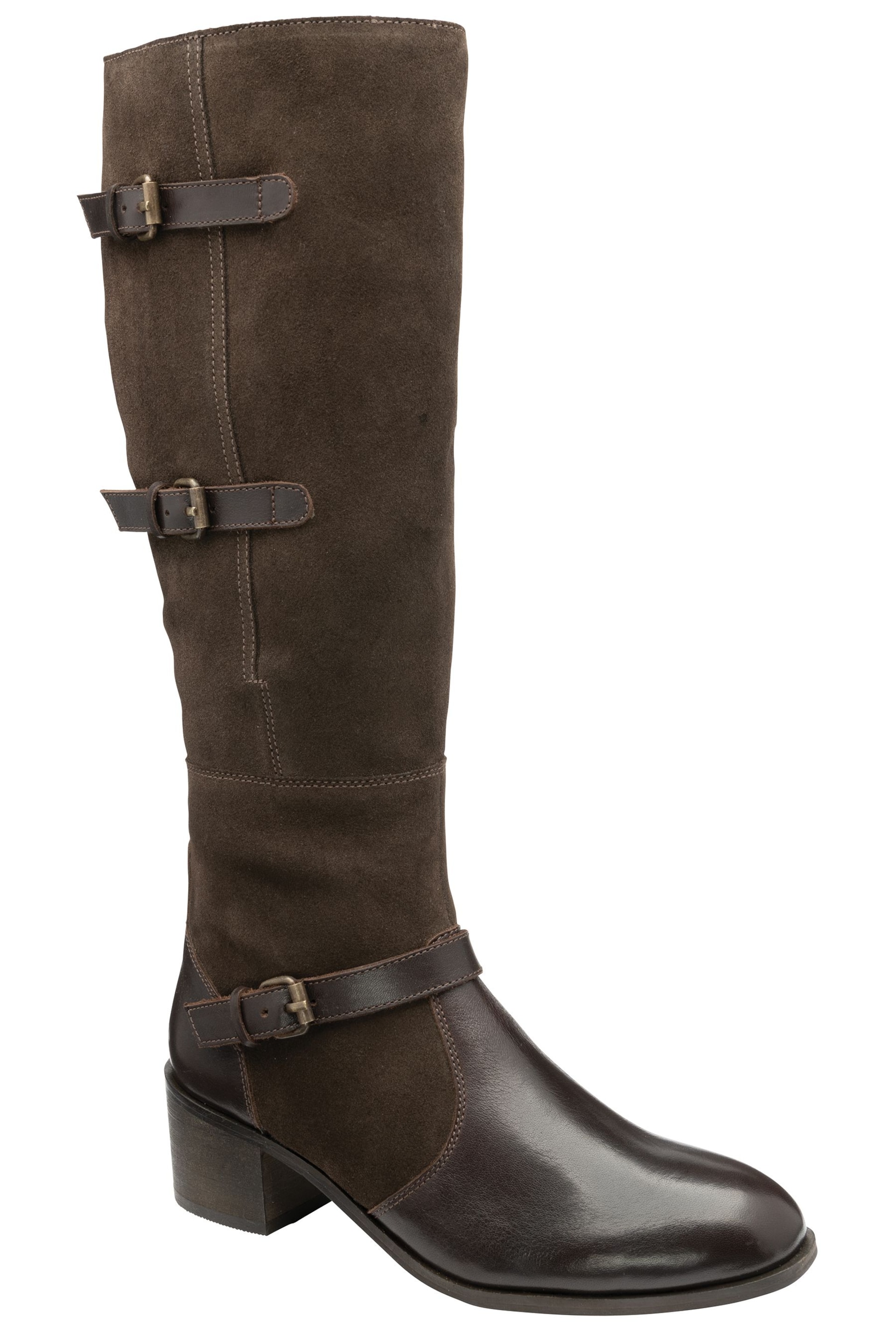 Ravel Brown Leather & Suede Zip-Up Knee High Boots - Image 1 of 4