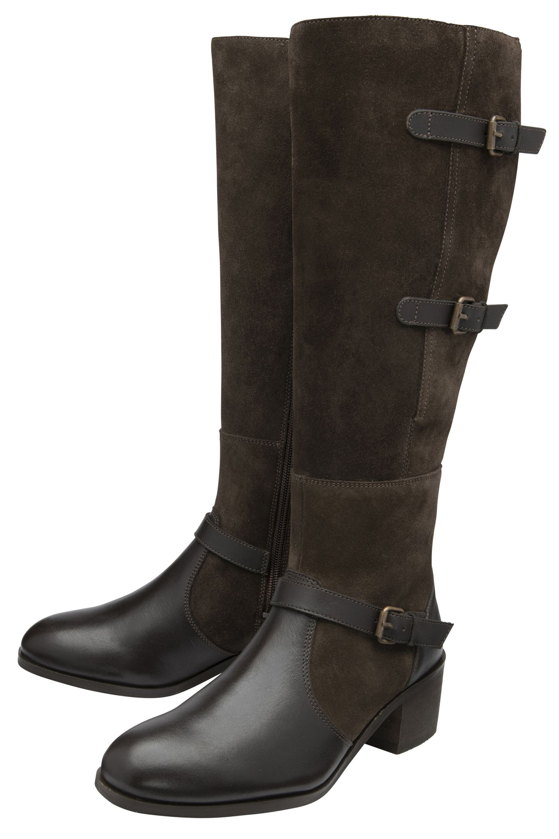 Ravel Brown Leather & Suede Zip-Up Knee High Boots - Image 2 of 4