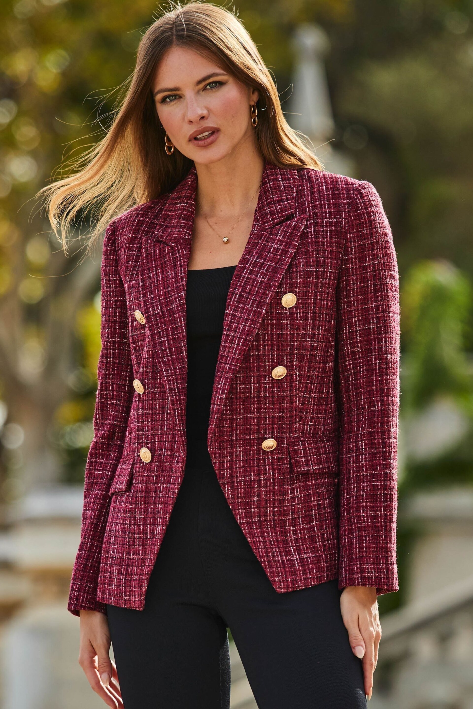 Sosandar Red Boucle Military Blazer - Image 3 of 5