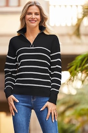 Sosandar Black Stripe Half Zip Jumper - Image 5 of 7