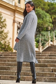 Sosandar Black Herringbone Knit Cardigan With Scarf - Image 2 of 5