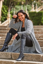 Sosandar Black Herringbone Knit Cardigan With Scarf - Image 5 of 5