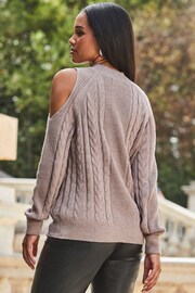 Sosandar Natural Cable Knit Cold Shoulder Jumper - Image 2 of 5